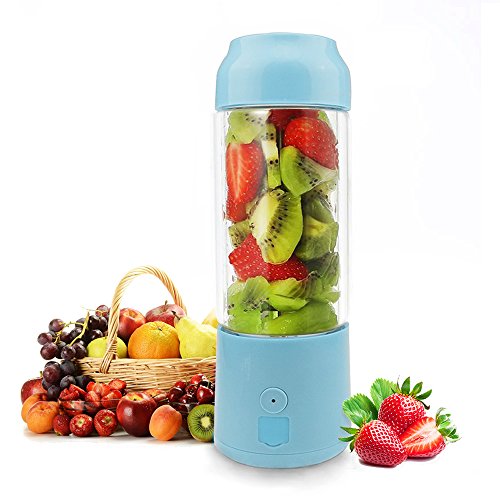 Personal Portable Blender,480ml Glass Juicer Cup/USB Rechargeable Small Blender,Fruit/Shakes/Smoothies/Baby Food Mixer with Travel Lid/Sport Bottle,Used as Power Bank for Cellphone -Blue