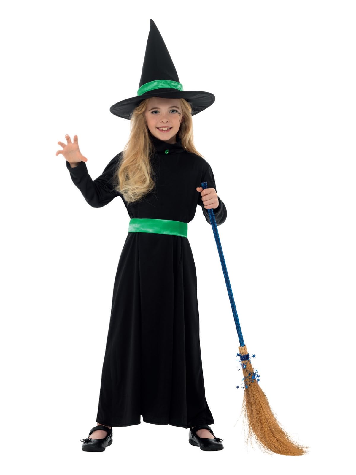 Smiffys Wicked Witch Costume, Black with Dress, Belt & Hat, Halloween Child Fancy Dress, Witch Dress Up Costumes