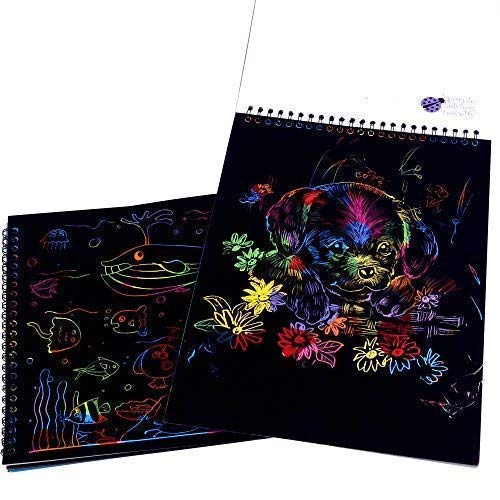 Rainbow Scratch Paper Art Kit for Kids: 20 BIG Sheets of Rainbow Color Scratch Off Paper in a Notepad + 2 Stylus Scratchers - Perfect Gift for Girls or Boys, Travel Activity for Airplane or Car - Thumbnail 2