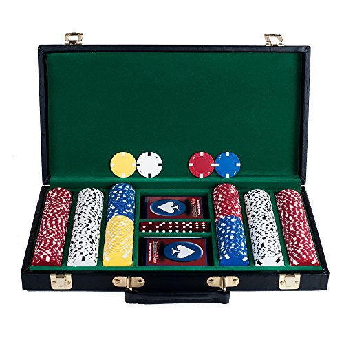 Trademark 300 Chip Texas Hold'em Set with deluxe Case Poker Chip Set Black