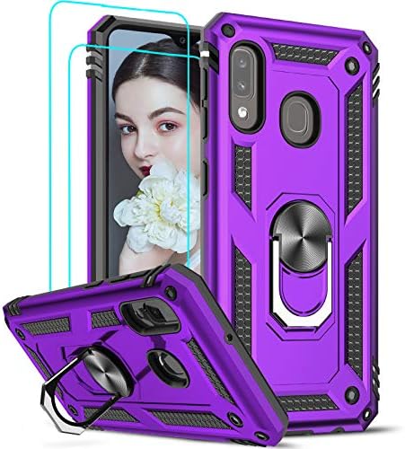 LeYi Compatible for Samsung Galaxy A20/ A30 Case (Not Fit A20S) with Tempered Glass Screen Protector, [Military-Grade] Magnetic Car Mount Kickstand Phone Cover Case for Samsung A20/ A30, Purple
