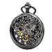 TREEWETO Mens Antique Mechanical Pocket Watch Lucky Dragon Hollow Double Case Skeleton Dial with Chain + Box