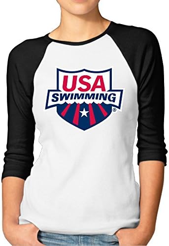 U.S. Olympic Swim Trial Women's Cute 100% Cotton 3/4 Sleeve Athletic Baseball Raglan Sleeves T-Shirt Black US Size M