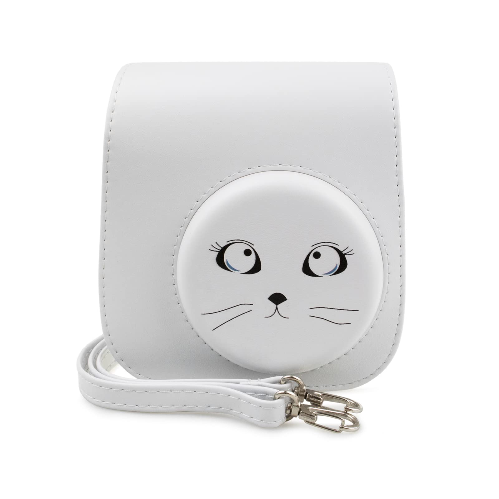 Rieibi PU Leather Case for Fujifilm Instax Mini 11 Instant Camera, Mini 11/Mini 9/Mini 8/Mini 8+ Case for Fuji Instant Camera with Adjustable Shoulder Strap(Grey Little Cat)