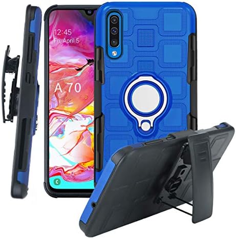 TaiY 3 in1 Protective Hybrid Cover Shockproof Rugged Phone Case 360 Full Body Kickstand Swivel Belt Clip Holster for Samsung Galaxy A70 - Blue