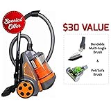 Ovente ST2620O Bagless Canister Cyclonic Vacuum – HEPA Filter – Includes Pet/Sofa, Bendable Multi-Angle, Crevice Nozzle/Bristle Brush, Retractable Cord – Featherlite – ST2620 Series