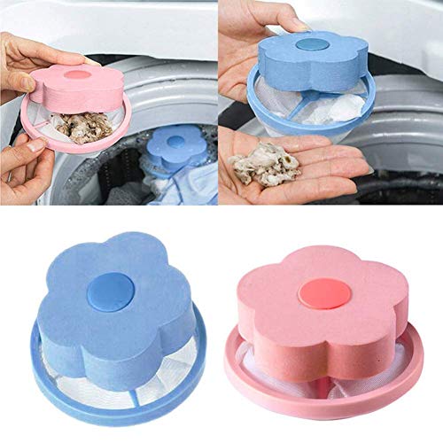 Washing Machine Filter Bag,Mesh Bag Hair Filter Net,Reusable Washing Machine Filter,Portable Hair Catcher Hair Removal Laundry Ball for Washing Machine Blue Pink (2pcs Pink) - Thumbnail 2