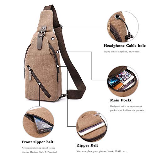 IDAND Sling Bag Water Resistance Crossbody Daypack Casual Canvas Backpack Chest Bag Shoulder Unbalance Gym Fashion Bags Sack Satchel for Men & Women Outdoor Cycling Hiking Travel(Coffee) - Thumbnail 4