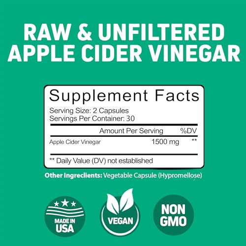 Herbtonics Apple Cider Vinegar Capsules with The Mother 1500mg - 120 High Strength Vegan Capsules - Raw Unfiltered ACV Food Supplement - 2 Month Supply - Non-GMO & Gluten Free