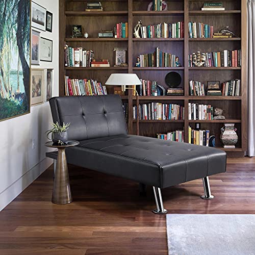Yaheetech Faux Leather Chaise Lounge Indoor Convertible Chaise Futon