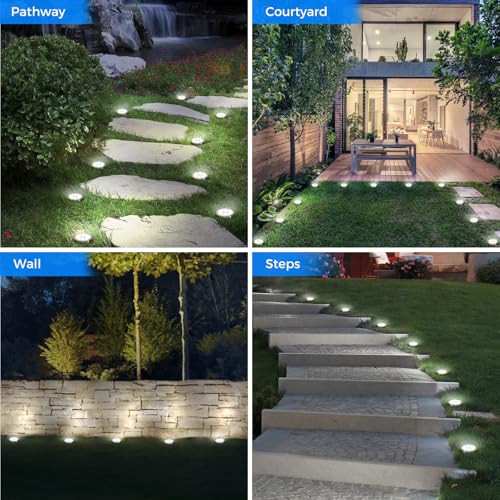 Peasur 12 Packs Solar Lights LED Outdoor Garden Ground, 8 LED Solar Light Outdoor Garden, IP65 Waterproof Solar Lights for Patio, Path, Lawn, Cool White
