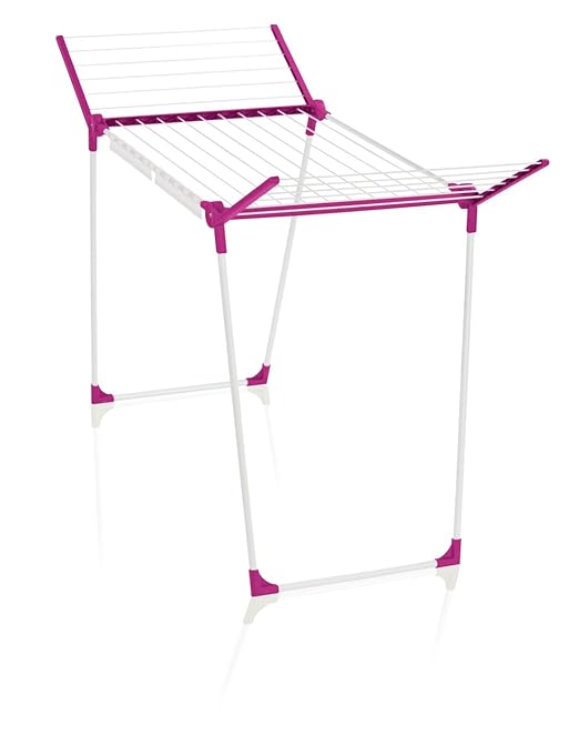 Leifheit Standtrockner Pegasus 180 Solid Crazy Pink, Wäscheständer mit Flügeln für lange Kleidung, standfester Flügelwäschetr