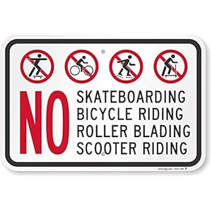 SmartSign – K-2349-AL-12×18-D8 “No Skateboarding, Bicycle, Scooter, Rollerblading” Sign | 12″ x 18″ Aluminum Black/Red on White