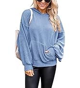 PRETTYGARDEN Women’s Casual Solid Color Long Sleeve Ribbed Pullover Hoodie Sweatshirt Tops With P...