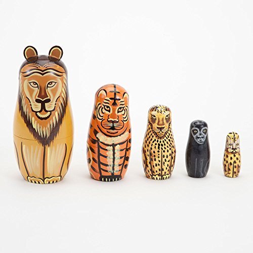 Bits and Pieces - Nesting Wildcats - Matryoshka Dolls - Wooden Russian Nesting Dolls - Stacking Dolls Set of 5