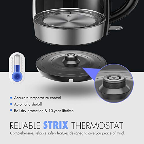 Electric Kettle 1.7L, NOVETE 1500W Glass Electric Tea Kettle, BPA-Free & 304 Stainless Steel Hot Water Kettle Heater With LED Indicator Light, Auto Shut-Off & Boil-Dry Protection, Fast Boiling Kettle (Black) - Thumbnail 4