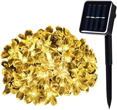 WishWorld 50LED Solar String Lights, 23ft 8Modes Warm White Waterproof Blossom Flower Lights Decorative Lighting for Garden, Outdoor, Patio, Lawn and Holiady Decorations