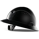LANON Black Full Brim Hard Hat, OSHA Construction Work Approved, HDPE Safety Helmet with 4 Point Adjustable Ratchet Suspension, Class E, G & C