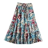 DEHANG Women Cotton Floral Print Retro Skirt Elastic WaistBand Dress