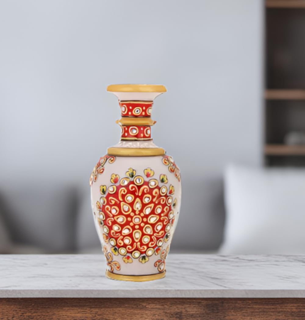 Purpledip Small Marble Vase, Flower Pot for home Decoration, 6 inches Indian gift ideas (10690)