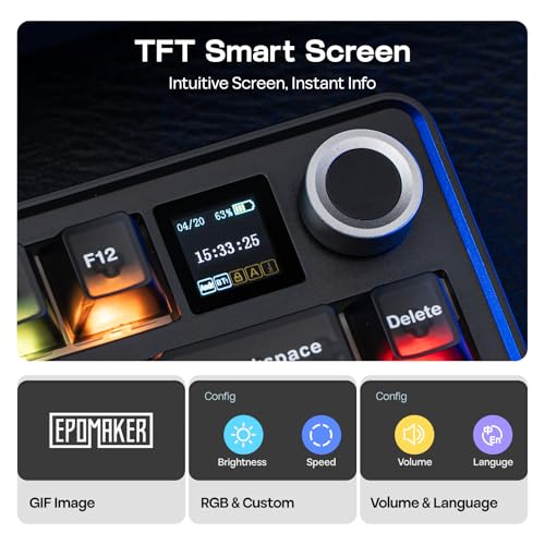 EPOMAKER X Aula F75 MAX Teclado Mecánico Inalámbrico con Pantalla TFT y Perilla, Teclado de Junta en Distribución 75%, Teclado Gaming Intercambiable en Caliente para PC/Mac/Linux (Matte Black)