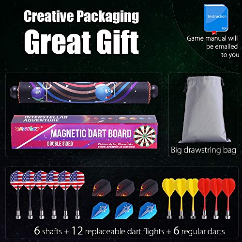 Rabosky Magnetic Dart Board for Kids, Interstellar Adventure Dart Game Set, Best Kids Toy Gift for Boys Indoor Outdoor Games, Include 12 Darts & 6 Extra Flights - Thumbnail 5