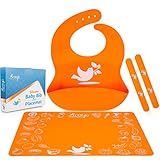 Premium Silicone Baby Bib and Placemat Set for Boys and Girls by Bcoup | Comfortable Waterproof No-stains Feeding Baby Bib + 2 Securing Straps