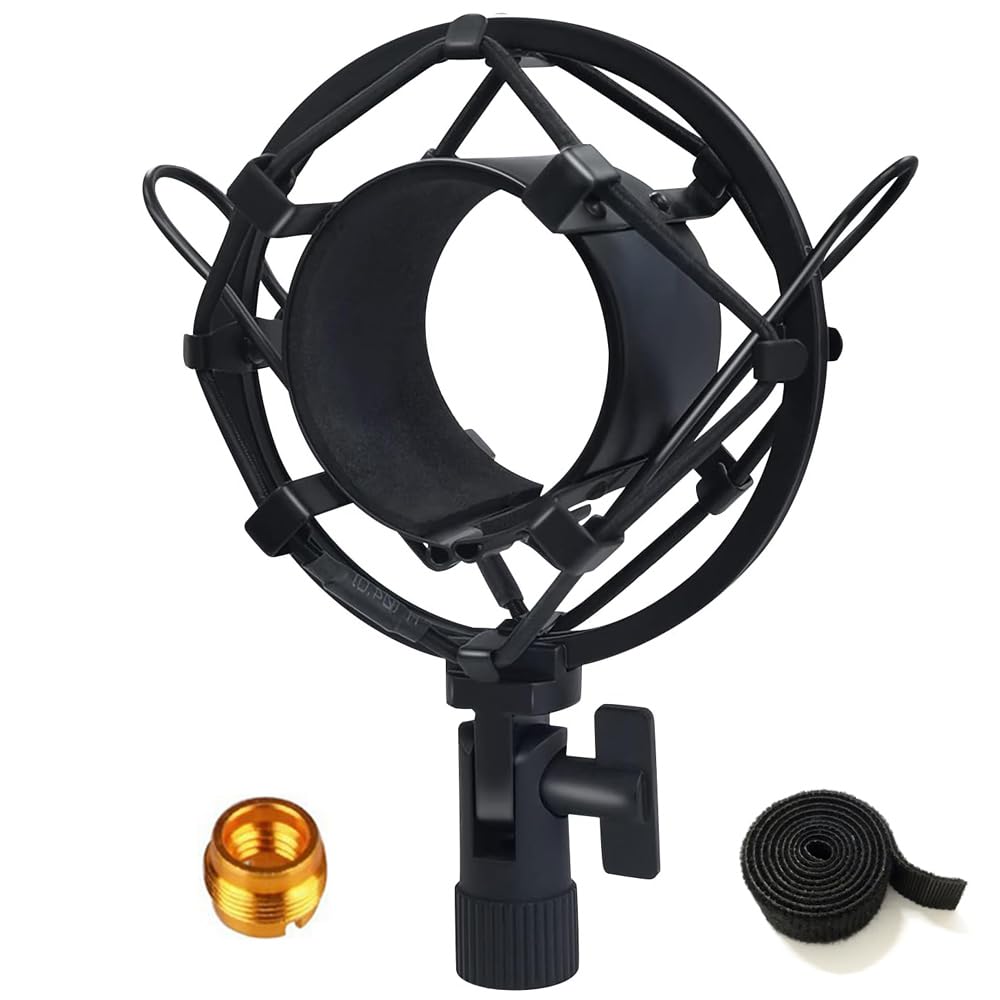 Tentucro 47-53mm AT2020 Microphone Shock Mount with Metal Screw Adapter Anti-Vibration High Isolation Metal Mic Holder Clip, Fits for Diameter of 47-53mm Microphone in Broadcasting, Recording, Etc. L