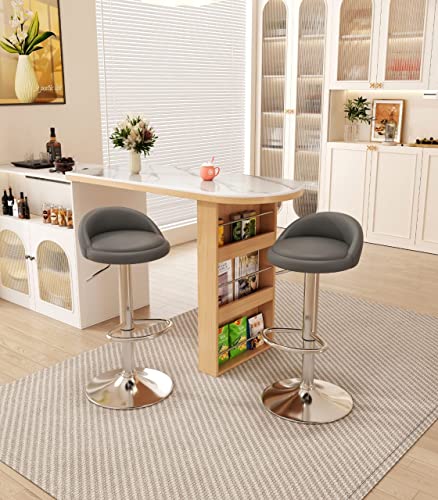 EKE Bancos Giratorios Set 2 Pzas Respaldo Cocina Modernos Barra Desayunador Comodos Acolchados (Gris)