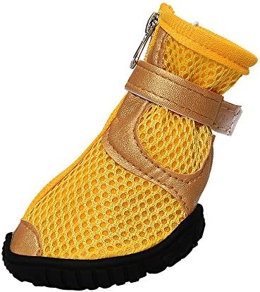Dog Boots Waterproof Dog Shoes for Medium Large Dogs with Reflective Rugged Anti-Slip Sole Yellow Pack of 4 Pcs