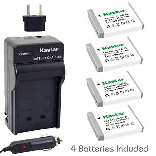 Kastar NB-6L Battery (4-Pack) + Charger for Canon PowerShot D10, D20, S90, S95, S120, SD770, SD980, SD1200, SD1300, SD3500, SD4000, SX170, SX240, SX260, SX270, SX280, SX500, SX510, SX600, SX706