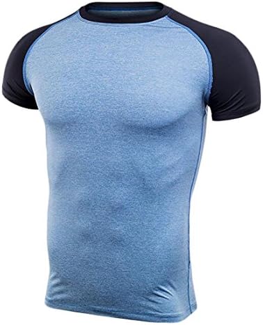 Wofupowga Mens Baselayer Compression Quick Dry Short Sleeve Color Block T-Shirts Sky Blue Medium