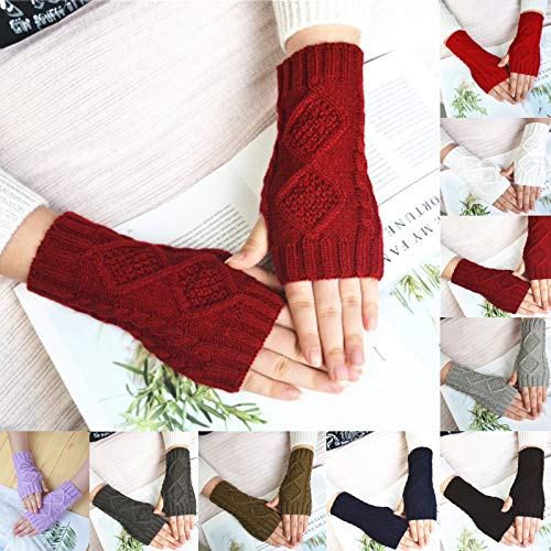 YUGHGH Unisex Half Finger Gloves Winter Stretchy Knit Warm Outdoor Cycling Gloves Black