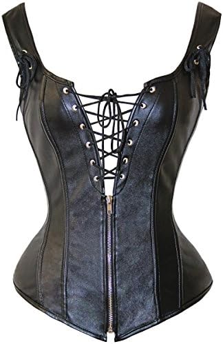 Women's Faux Leather Bustier Top Steampunk Black Plus Size Lace Up Waist Cincher Corset Vest