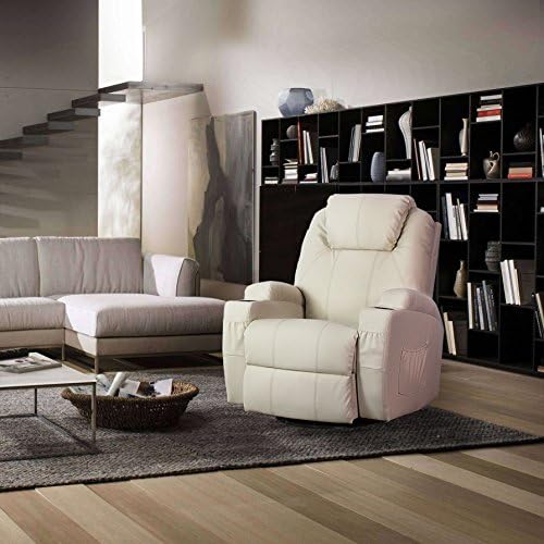 Erfect Heated Massage Recliner PU Leather 360 Degrees Swivel Lounge Sofa (Beige)