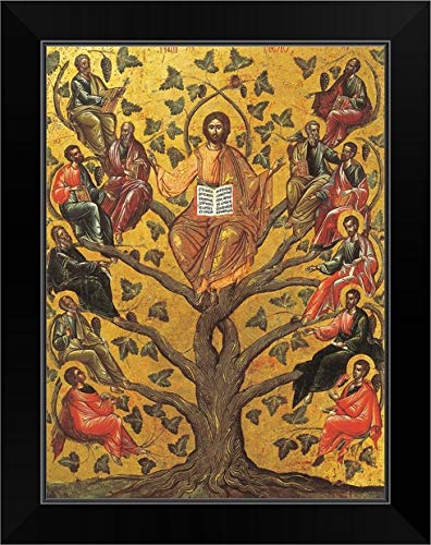 CANVAS ON DEMAND Christ and The Apostles, Icon, 17th Century Black Framed Art Print, 15"x19"x1"