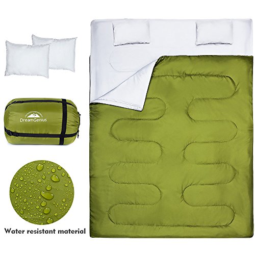 DreamGenius Double Sleeping Bag for Camping Waterproof Sleeping Bags for Adults with 2 Pillows