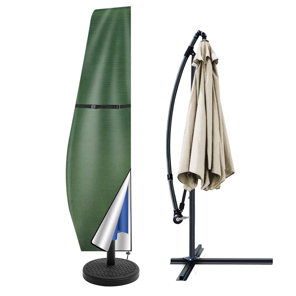 Teynewer Parasol Cover Waterproof, Cantilever Parasol Protective Covers with Telescopic Pole and Zipper Fit for 2 to 4 m Large Umbrella Patio Parasol Weatherproof UV-Anti Windproof, Green