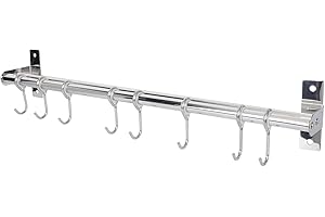 Homoyoyo 304 Stainless Steel Kitchen Utensil Hanger Rack, 50cm Double Rod Wall-Mounted Hook with 8 Hooks,