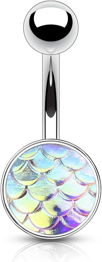 14G 10mm Belly Button Navel Ring Iridescent Fish Scale Piercing