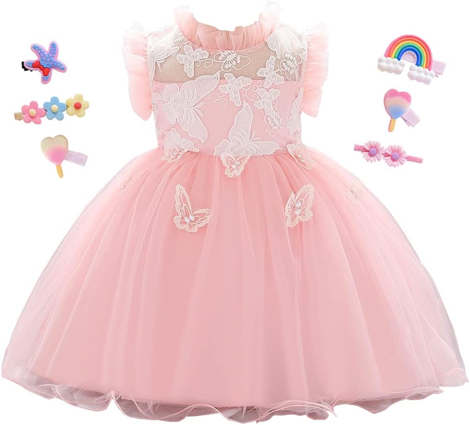 Baby Girls Toddler Embroidered Butterfly Dress Infant Little Girl Long