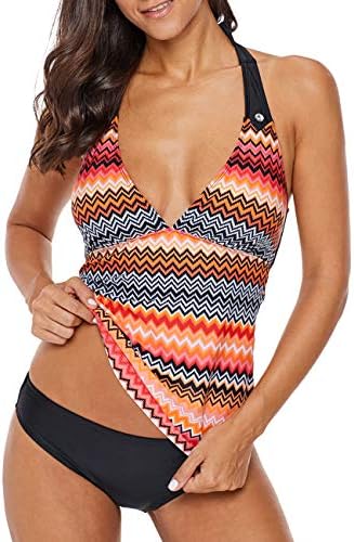 Women Floral Print V Neck Swim Top Strap Bathing Suit Tankini Swimwear Tops (NO Bottom)