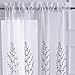 DWCN White Sheer Curtains Floral Embroidered Faux Linen Voile Window Rod Pocket Curtain for Bedroom Set of 2 Panels,52x63 inches Long