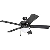 Honeywell Ceiling Fans Belmar 52 Inch Ceiling Fan With Light, Indoor/Outdoor Ceiling Fan with Pull Chain, LED Tri-Mount 5 Blade Design, ETL Damp Rated, Bronze (50512-01)