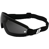 Birdz Eyewear Wing Goggles Black Frame Smoke Lens Skydiving Extreme Sports 100% UV Protection Antifog Coated Adjustable Strap Peripheral Vision Neoprene Foam Padding Shatterproof Lens Microfiber Bag