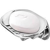 BOPai Elegant Suction Cup Soap Dish, Chrome | Repositionable &amp; Powerful Vacuum Suction