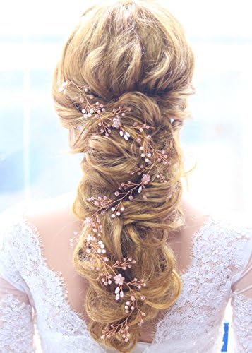 Gracewedding Wedding Rose Gold Long Hair Vine Bridal Hair Vine Wedding Vintage Headpiece Crystal Hair Peice Bridal Hair Jewelry Wedding Crystal Hair Accessories (Rose gold)
