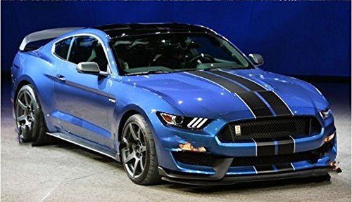 Pair of 50" by 8" Rally Stripe Sports Racing Decal for Car Hood, Bonnet, Roof, Trunk (Black with White Border)