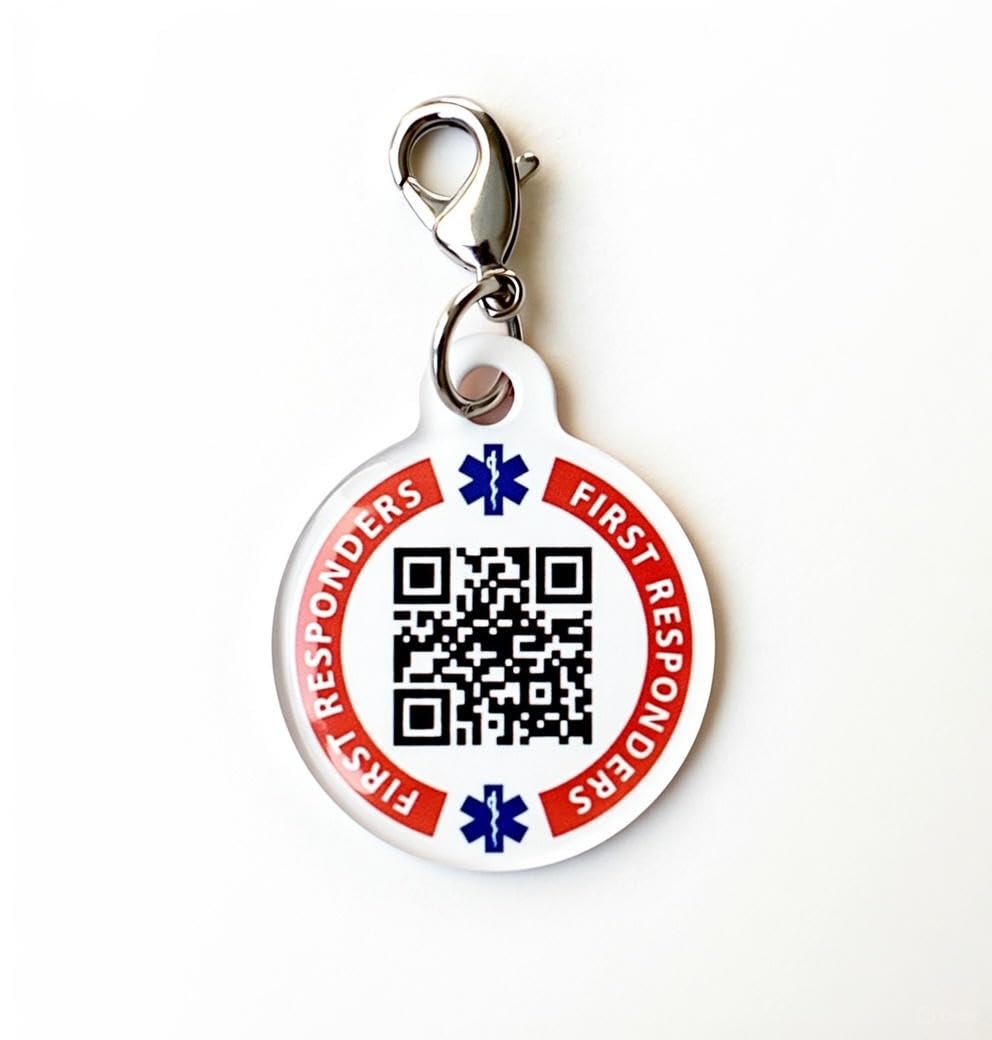 Dynotag Web Enabled Smart Medical ID/Emergency Information Charm Bracelet Tag + Lobster Clasp with DynoIQ & Lifetime Service. Steel, 22mm dia.