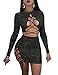 Womens Lace Up Bandage Bodycon Crop Top and Skirt Set 2 Piece Outfits Black M